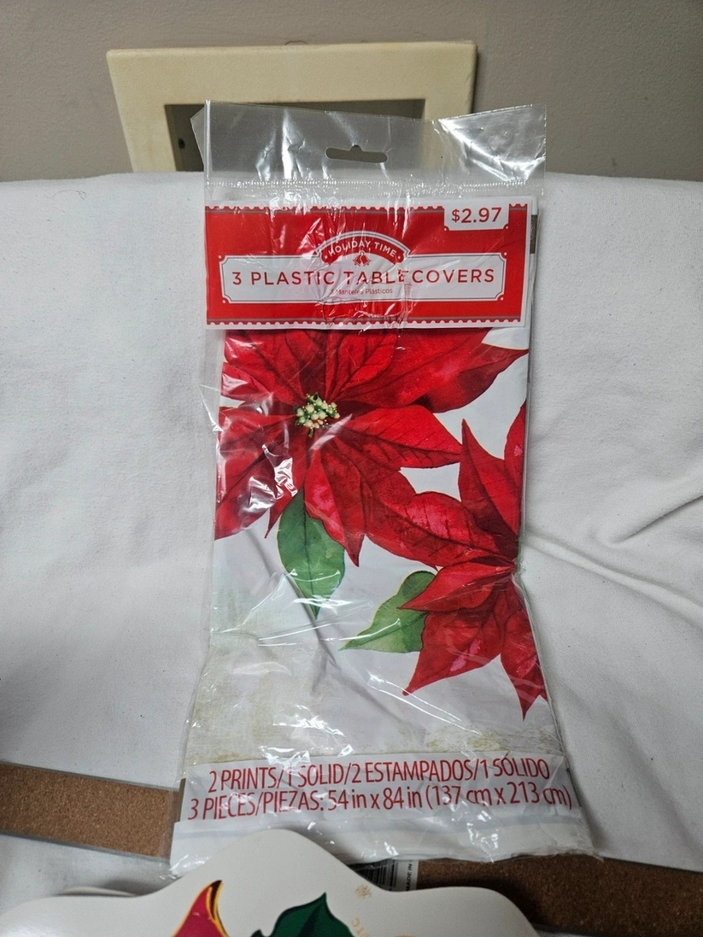 Holiday Time Red and Green Poinsettia Plastic Table Covers 2 Pack